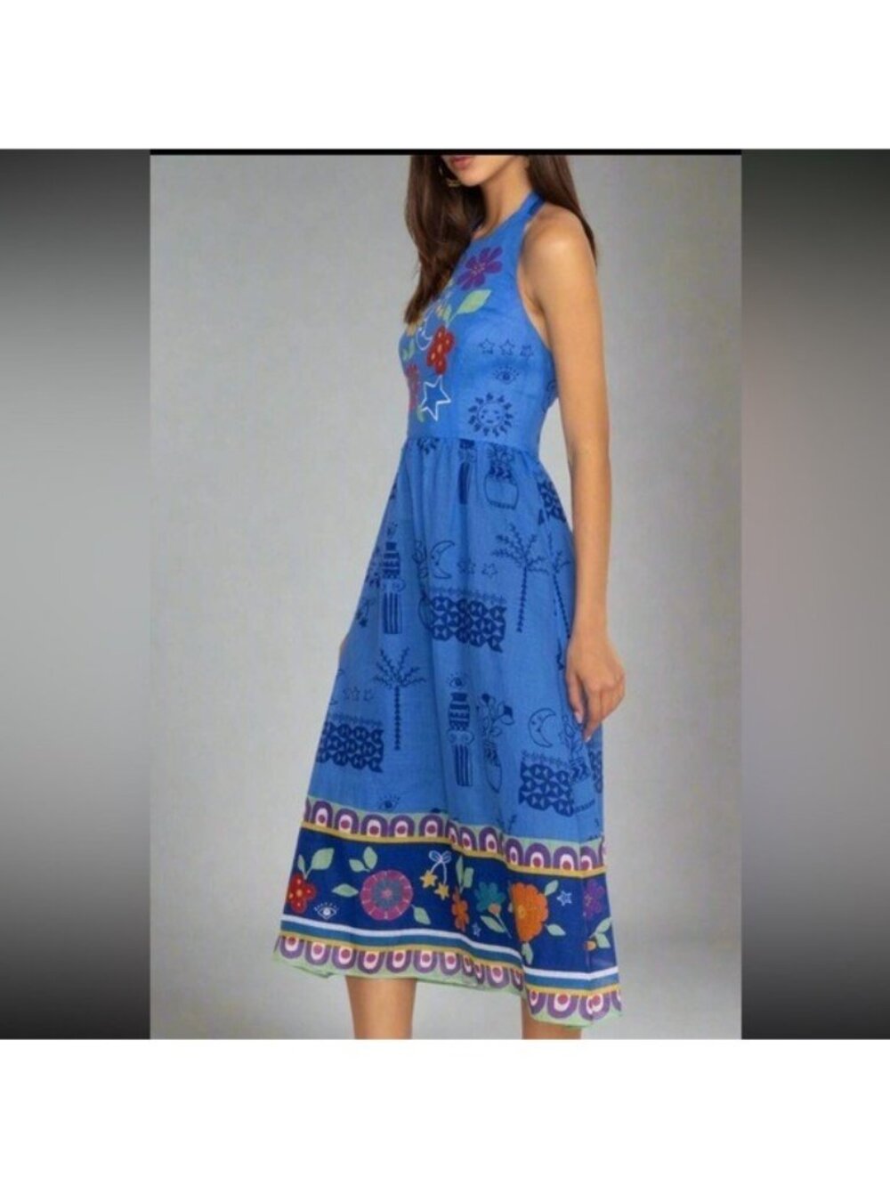 JOHNNY WAS JADE Zahar Tea Length Linen Dress Niccola Boho Print Size XL NEW - Picture 5 of 12